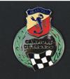 "Abarth & C. - Campione del Mondo" enamel emblem. Chequered flag on chrome backing.